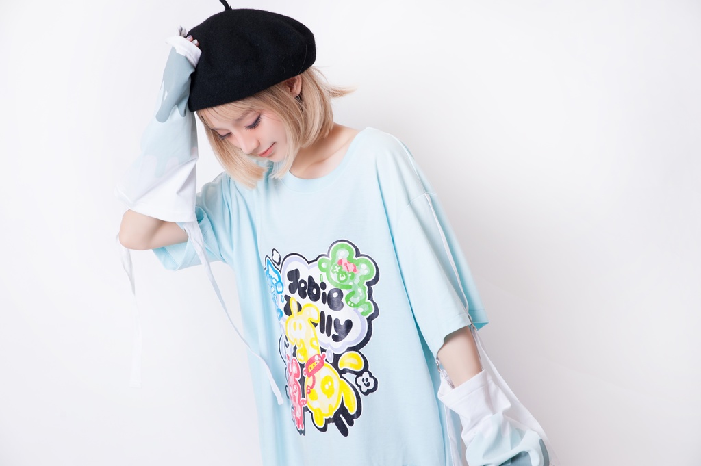 JillpunkオリジナルパンクKERA ゼリー菓子ゾンビアイスクリームプリントアームカバー付きゆったり半袖Tシャツカットソー メンズ レディー V系カッコいい おしゃれ大きいサイズ男女兼用ファッション秋葉系萌え可愛い