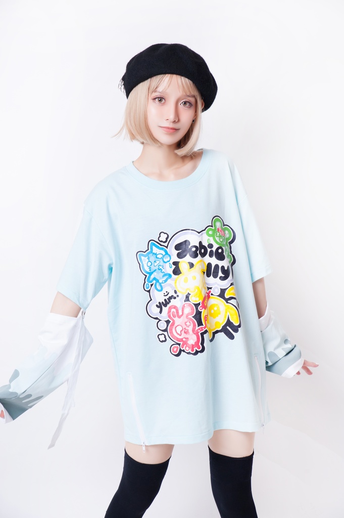 JillpunkオリジナルパンクKERA ゼリー菓子ゾンビアイスクリームプリントアームカバー付きゆったり半袖Tシャツカットソー メンズ レディー V系カッコいい おしゃれ大きいサイズ男女兼用ファッション秋葉系萌え可愛い