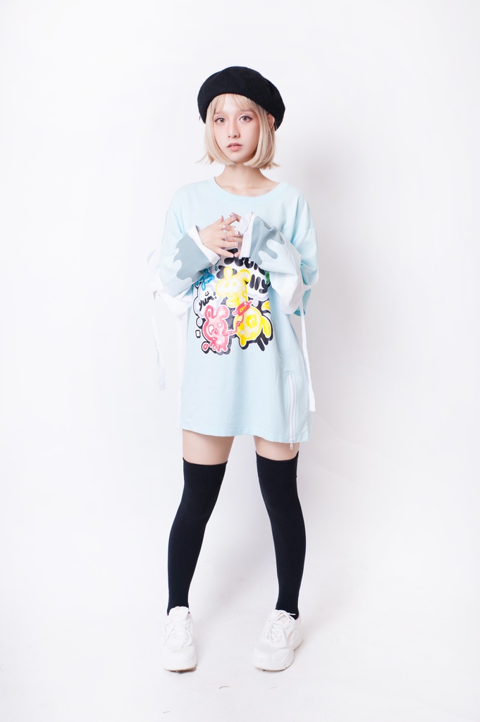 JillpunkオリジナルパンクKERA ゼリー菓子ゾンビアイスクリームプリントアームカバー付きゆったり半袖Tシャツカットソー メンズ レディー V系カッコいい おしゃれ大きいサイズ男女兼用ファッション秋葉系萌え可愛い