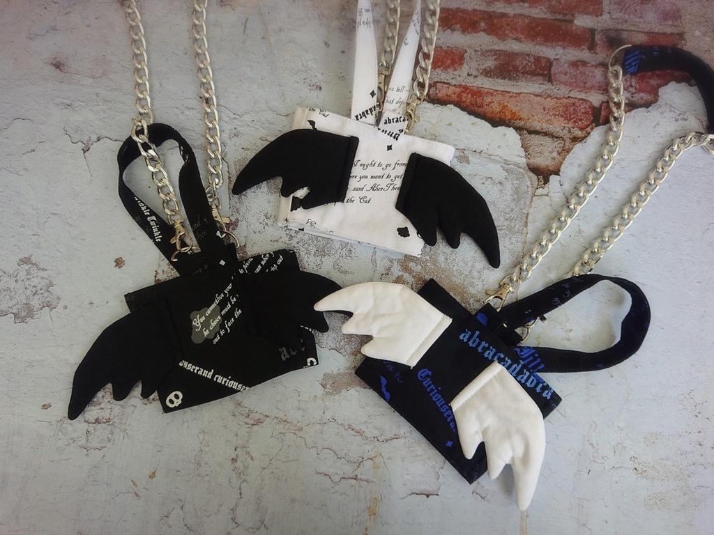 JillpunkオリジナルパンクKERA 錬金術アルケミーうさぎ賢者3D翼羽根フルプリントドリンク用エコバッグチェーンホルダー メンズ レディー V系 おしゃれ大きいサイズ男女兼用ファッション 秋葉系