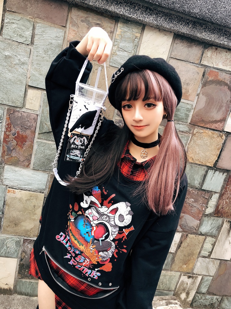 JillpunkオリジナルパンクKERA 錬金術アルケミーうさぎ賢者3D翼羽根フルプリントドリンク用エコバッグチェーンホルダー メンズ レディー V系 おしゃれ大きいサイズ男女兼用ファッション 秋葉系