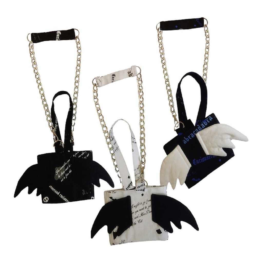 JillpunkオリジナルパンクKERA 錬金術アルケミーうさぎ賢者3D翼羽根フルプリントドリンク用エコバッグチェーンホルダー メンズ レディー V系 おしゃれ大きいサイズ男女兼用ファッション 秋葉系