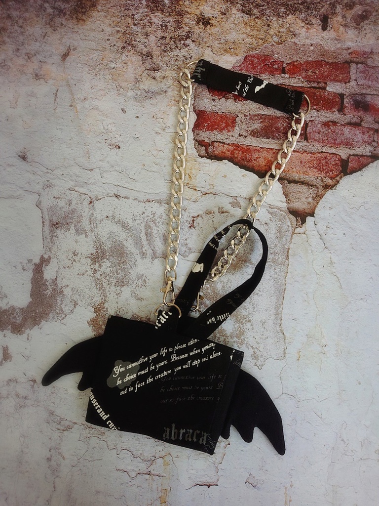 JillpunkオリジナルパンクKERA 錬金術アルケミーうさぎ賢者3D翼羽根フルプリントドリンク用エコバッグチェーンホルダー メンズ レディー V系 おしゃれ大きいサイズ男女兼用ファッション 秋葉系