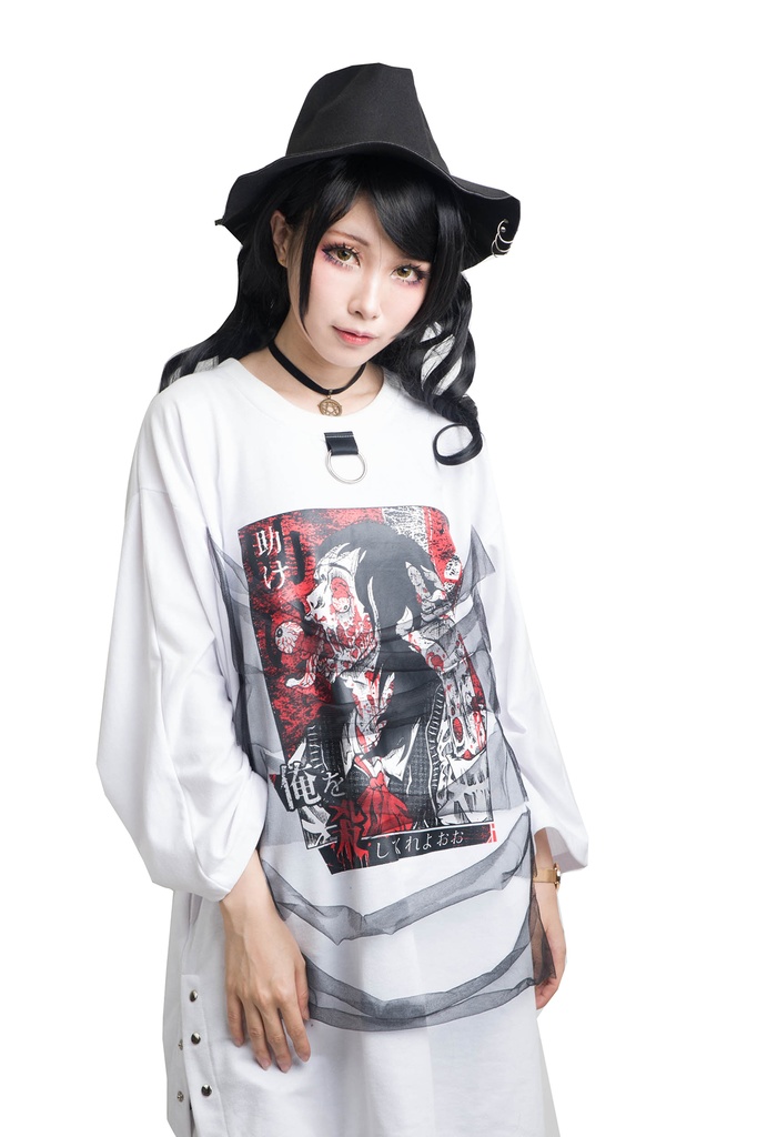 JillpunkオリジナルスタイルKERA怪乱舞ayakashi 煉獄少女ゾンビダメージチュールロングゆったりTシャツホラー都市伝説V系秋葉系漫画お宅メンズ レディースV系