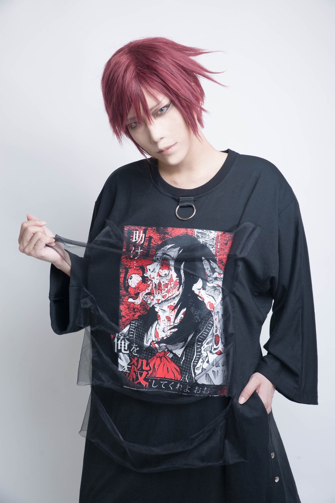 JillpunkオリジナルスタイルKERA怪乱舞ayakashi 煉獄少女ゾンビダメージチュールロングゆったりTシャツホラー都市伝説V系秋葉系漫画お宅メンズ レディースV系