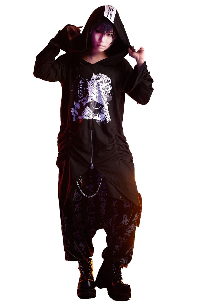 JillpunkオリジナルスタイルKERA ニート世代パラサイトミイラ アシンメトリー変形の裾フリルゆったりパーカー パンクロックメンズ レディースV系