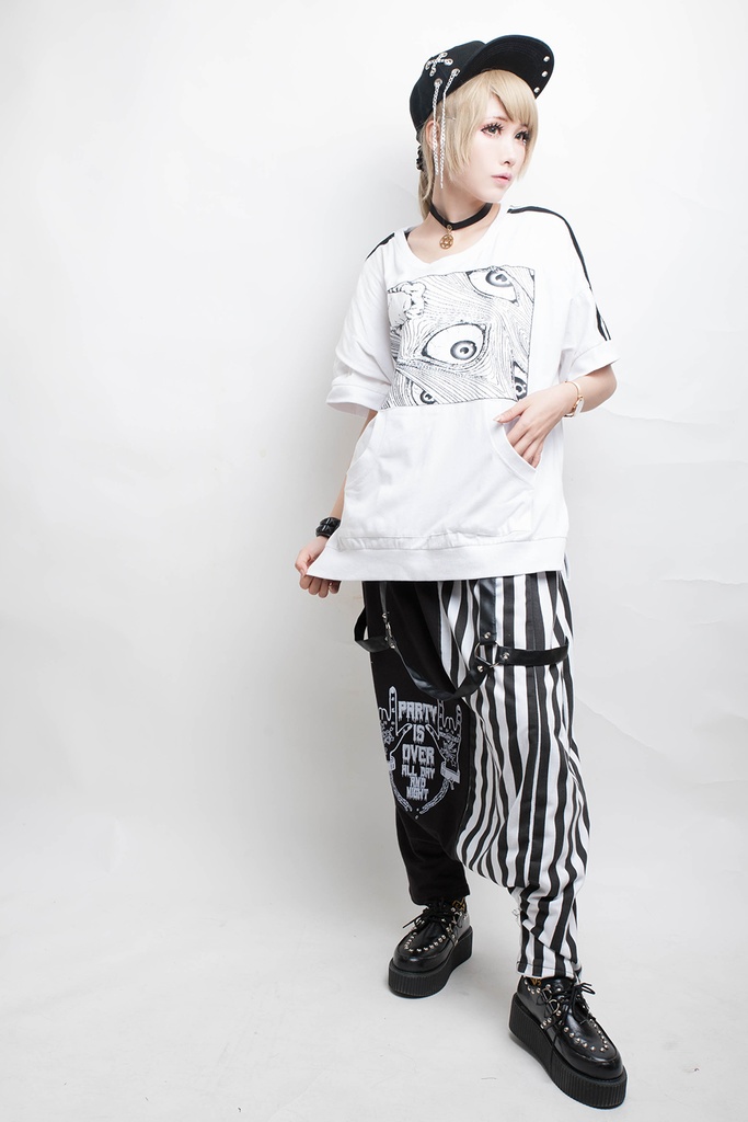 Jillpunkオリジナルスタイルパンク日本風和風浮世絵百々目鬼怒りの目Tシャツ メンズ レディースKERA ロック