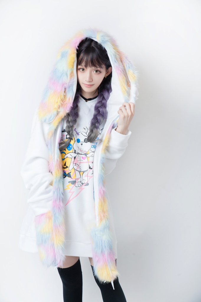 JillpunkオリジナルパンクKERA アニメファンタジー 病みかわメンヘラヤンデレウサギうさぎフェイクファー模造毛皮タータンチェック柄兎耳ポケットフード付きスカーフマフラー 圍巾 おしゃれ可愛い萌え男女兼用秋葉系ロリータ防寒 保温 運動 遠足 旅行