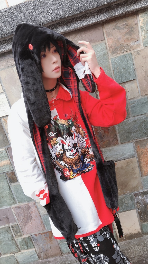 JillpunkオリジナルパンクKERA アニメファンタジー 病みかわメンヘラヤンデレウサギうさぎフェイクファー模造毛皮タータンチェック柄兎耳ポケットフード付きスカーフマフラー 圍巾 おしゃれ可愛い萌え男女兼用秋葉系ロリータ防寒 保温 運動 遠足 旅行