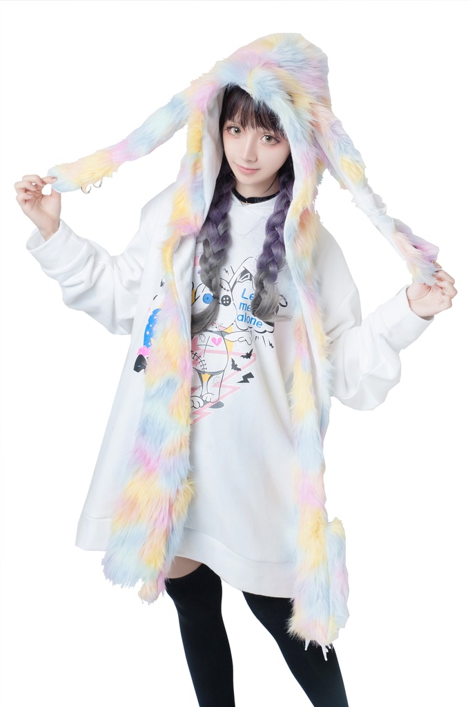 JillpunkオリジナルパンクKERA アニメファンタジー 病みかわメンヘラヤンデレウサギうさぎフェイクファー模造毛皮タータンチェック柄兎耳ポケットフード付きスカーフマフラー 圍巾 おしゃれ可愛い萌え男女兼用秋葉系ロリータ防寒 保温 運動 遠足 旅行