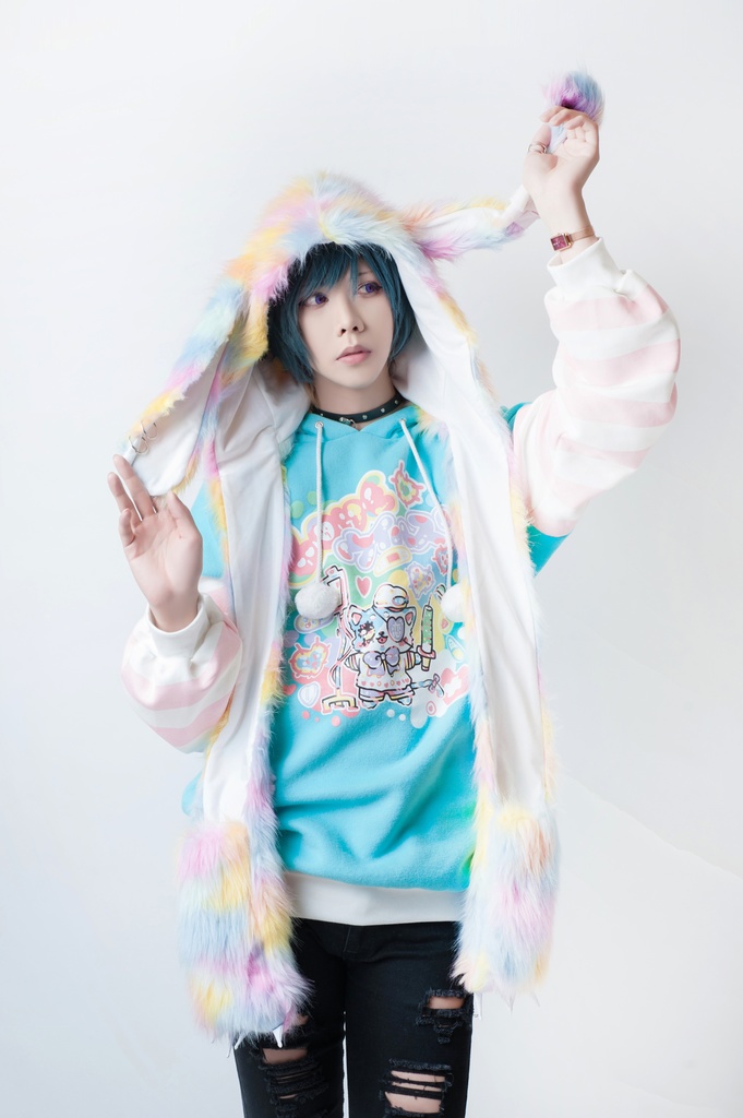 JillpunkオリジナルパンクKERA アニメファンタジー 病みかわメンヘラヤンデレウサギうさぎフェイクファー模造毛皮タータンチェック柄兎耳ポケットフード付きスカーフマフラー 圍巾 おしゃれ可愛い萌え男女兼用秋葉系ロリータ防寒 保温 運動 遠足 旅行