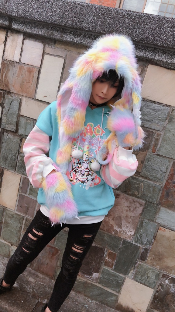 JillpunkオリジナルパンクKERA アニメファンタジー 病みかわメンヘラヤンデレウサギうさぎフェイクファー模造毛皮タータンチェック柄兎耳ポケットフード付きスカーフマフラー 圍巾 おしゃれ可愛い萌え男女兼用秋葉系ロリータ防寒 保温 運動 遠足 旅行