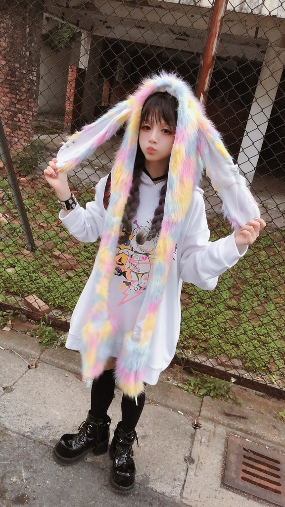 JillpunkオリジナルパンクKERA アニメファンタジー 病みかわメンヘラヤンデレウサギうさぎフェイクファー模造毛皮タータンチェック柄兎耳ポケットフード付きスカーフマフラー 圍巾 おしゃれ可愛い萌え男女兼用秋葉系ロリータ防寒 保温 運動 遠足 旅行