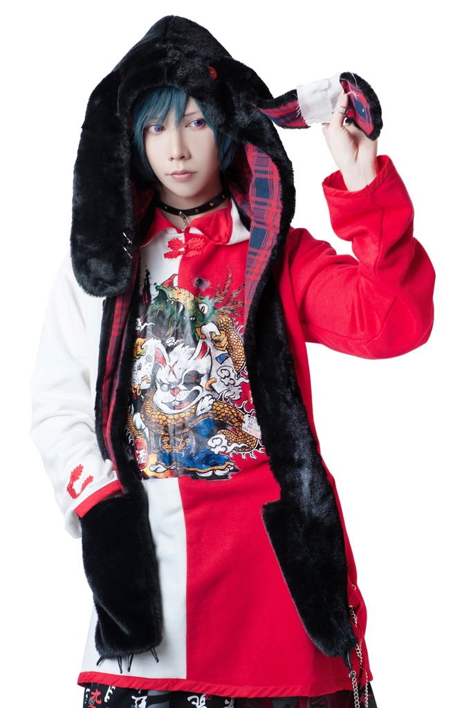 JillpunkオリジナルパンクKERA アニメファンタジー 病みかわメンヘラヤンデレウサギうさぎフェイクファー模造毛皮タータンチェック柄兎耳ポケットフード付きスカーフマフラー 圍巾 おしゃれ可愛い萌え男女兼用秋葉系ロリータ防寒 保温 運動 遠足 旅行