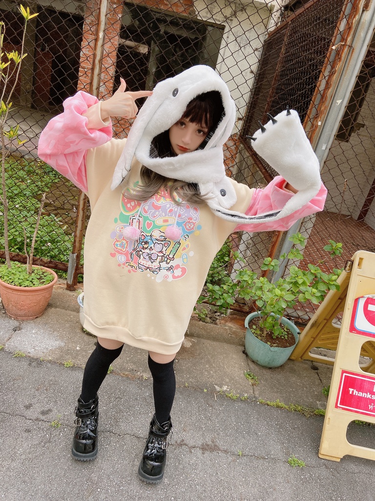 JillpunkオリジナルパンクKERA アニメファンタジー 病みかわメンヘラヤンデレウサギうさぎフェイクファー模造毛皮タータンチェック柄兎耳ポケットフード付きスカーフマフラー 圍巾 おしゃれ可愛い萌え男女兼用秋葉系ロリータ防寒 保温 運動 遠足 旅行