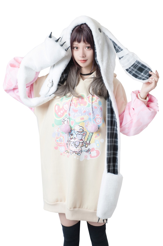 JillpunkオリジナルパンクKERA アニメファンタジー 病みかわメンヘラヤンデレウサギうさぎフェイクファー模造毛皮タータンチェック柄兎耳ポケットフード付きスカーフマフラー 圍巾 おしゃれ可愛い萌え男女兼用秋葉系ロリータ防寒 保温 運動 遠足 旅行