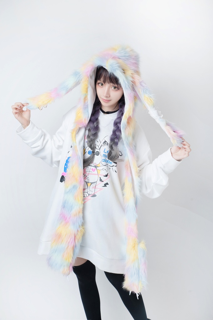 JillpunkオリジナルパンクKERA アニメファンタジー 病みかわメンヘラヤンデレウサギうさぎフェイクファー模造毛皮タータンチェック柄兎耳ポケットフード付きスカーフマフラー 圍巾 おしゃれ可愛い萌え男女兼用秋葉系ロリータ防寒 保温 運動 遠足 旅行