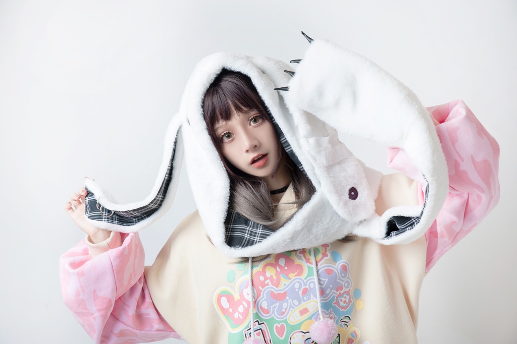 JillpunkオリジナルパンクKERA アニメファンタジー 病みかわメンヘラヤンデレウサギうさぎフェイクファー模造毛皮タータンチェック柄兎耳ポケットフード付きスカーフマフラー 圍巾 おしゃれ可愛い萌え男女兼用秋葉系ロリータ防寒 保温 運動 遠足 旅行