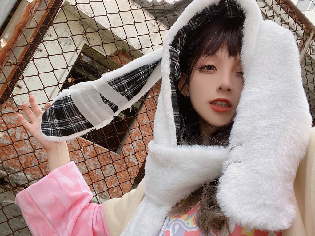 JillpunkオリジナルパンクKERA アニメファンタジー 病みかわメンヘラヤンデレウサギうさぎフェイクファー模造毛皮タータンチェック柄兎耳ポケットフード付きスカーフマフラー 圍巾 おしゃれ可愛い萌え男女兼用秋葉系ロリータ防寒 保温 運動 遠足 旅行