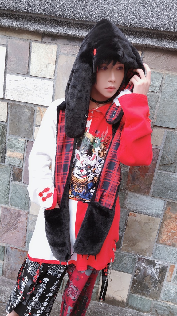 JillpunkオリジナルパンクKERA アニメファンタジー 病みかわメンヘラヤンデレウサギうさぎフェイクファー模造毛皮タータンチェック柄兎耳ポケットフード付きスカーフマフラー 圍巾 おしゃれ可愛い萌え男女兼用秋葉系ロリータ防寒 保温 運動 遠足 旅行