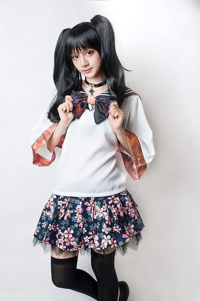 JillpunkオリジナルスタイルKERA 三千世界蛍の川祭り クロップド制服水兵服セーラー服ネックタイ付きブラウストップ 原宿系レディースV系