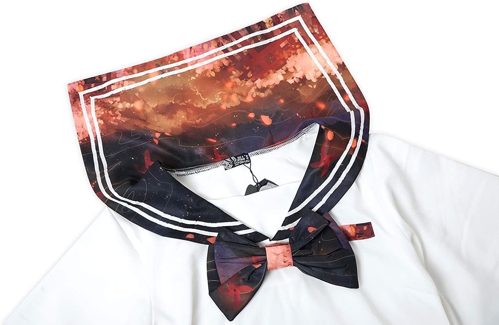 JillpunkオリジナルスタイルKERA 三千世界蛍の川祭り クロップド制服水兵服セーラー服ネックタイ付きブラウストップ 原宿系レディースV系