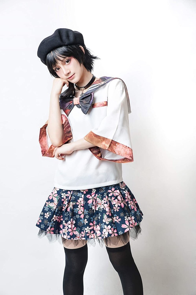 JillpunkオリジナルスタイルKERA 三千世界蛍の川祭り クロップド制服水兵服セーラー服ネックタイ付きブラウストップ 原宿系レディースV系