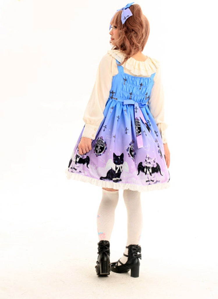 JillpunkオリジナルKERAアニメファンタジー インキュバス猫バトラー夜空プリント ノースリーブワンピースドレスJSK にゃんこ猫娘猫少女レディースロリータ