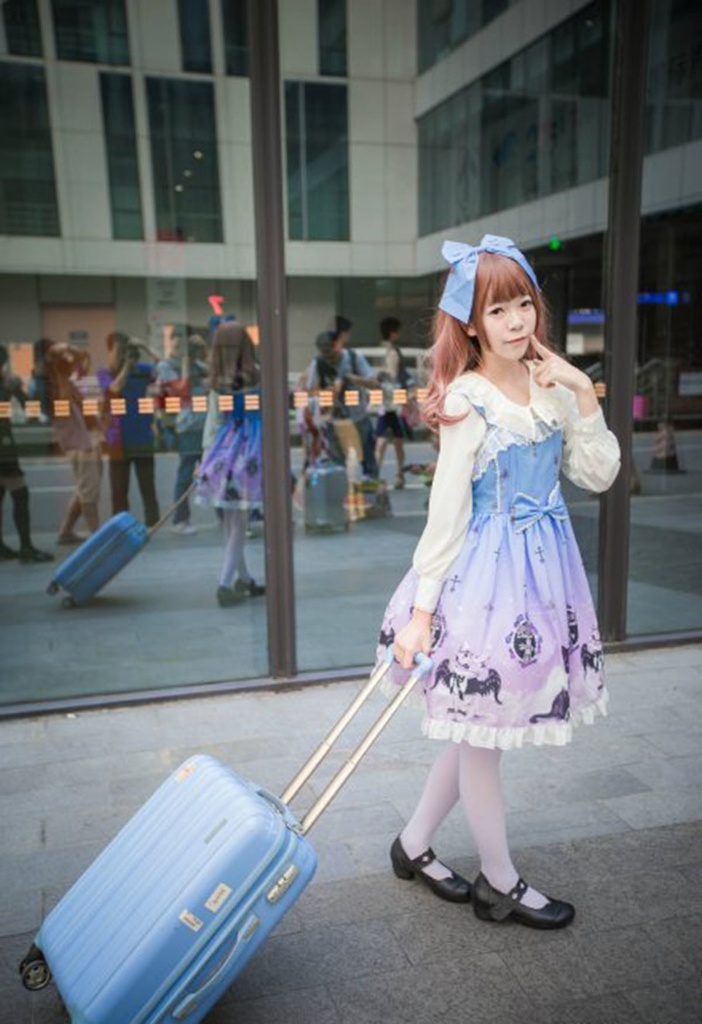 JillpunkオリジナルKERAアニメファンタジー インキュバス猫バトラー夜空プリント ノースリーブワンピースドレスJSK にゃんこ猫娘猫少女レディースロリータ