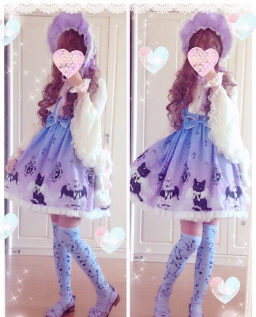 JillpunkオリジナルKERAアニメファンタジー インキュバス猫バトラー夜空プリント ノースリーブワンピースドレスJSK にゃんこ猫娘猫少女レディースロリータ