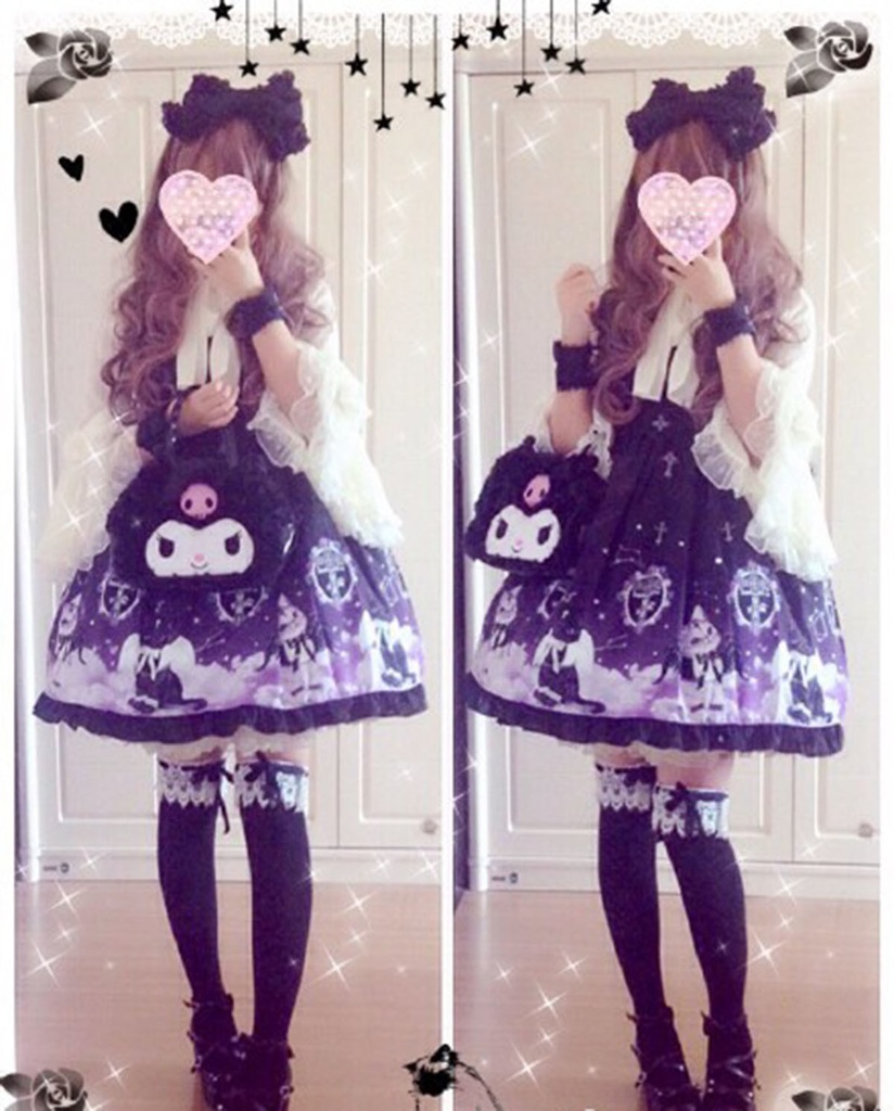 JillpunkオリジナルKERAアニメファンタジー インキュバス猫バトラー夜空プリント ノースリーブワンピースドレスJSK にゃんこ猫娘猫少女レディースロリータ