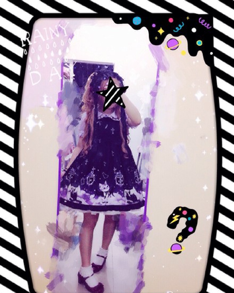 JillpunkオリジナルKERAアニメファンタジー インキュバス猫バトラー夜空プリント ノースリーブワンピースドレスJSK にゃんこ猫娘猫少女レディースロリータ