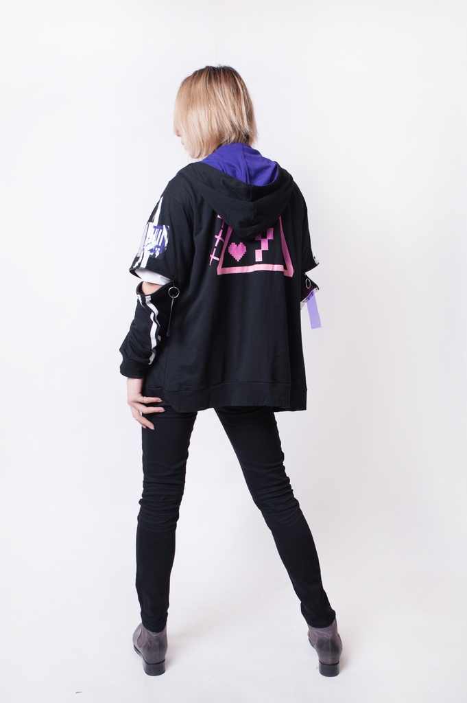 JillpunkオリジナルKERA 86+コラボDANGER LOVE危険恋愛チャック袖PVCストラップゆったりパーカートラックジャケット メンズ レディー V系おしゃれ大きいサイズ男女兼用ファッション秋葉系カッコいいメンヘラヤンデレ