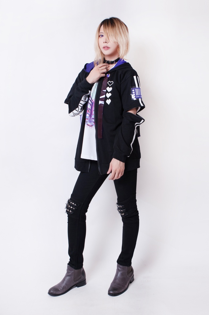 JillpunkオリジナルKERA 86+コラボDANGER LOVE危険恋愛チャック袖PVCストラップゆったりパーカートラックジャケット メンズ レディー V系おしゃれ大きいサイズ男女兼用ファッション秋葉系カッコいいメンヘラヤンデレ