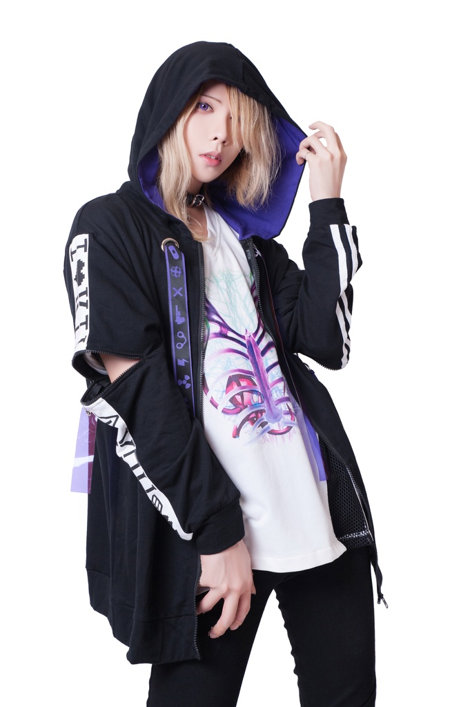 JillpunkオリジナルKERA 86+コラボDANGER LOVE危険恋愛チャック袖PVCストラップゆったりパーカートラックジャケット メンズ レディー V系おしゃれ大きいサイズ男女兼用ファッション秋葉系カッコいいメンヘラヤンデレ