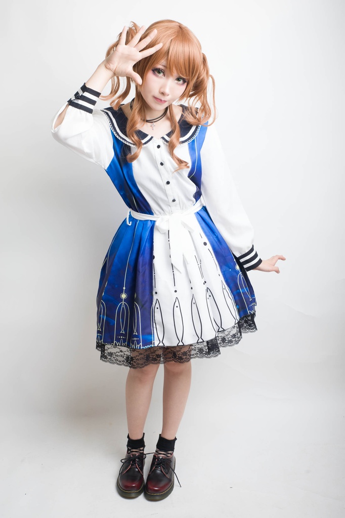 JillpunkオリジナルスタイルKERAアニメファンタジー 蒼き海イルカ惑星水兵服レースヘムパーティードレス ロリータレディース萌えメイド秋葉原