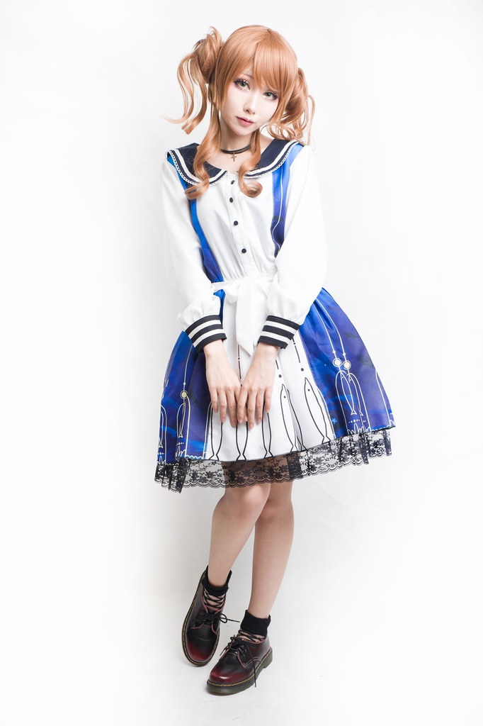 JillpunkオリジナルスタイルKERAアニメファンタジー 蒼き海イルカ惑星水兵服レースヘムパーティードレス ロリータレディース萌えメイド秋葉原