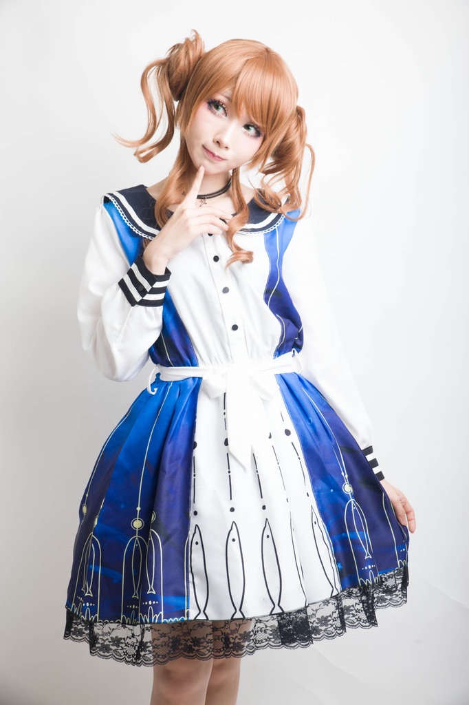 JillpunkオリジナルスタイルKERAアニメファンタジー 蒼き海イルカ惑星水兵服レースヘムパーティードレス ロリータレディース萌えメイド秋葉原