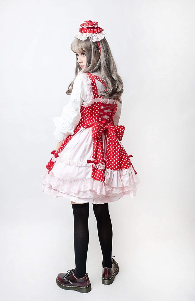 JillpunkオリジナルスタイルKERAアニメファンタジー エンドウ豆の上のお姫さま帽子付き水玉模様ショルダーストラップドレス ロリータレディースV系COSPLAYコスプレメイド
