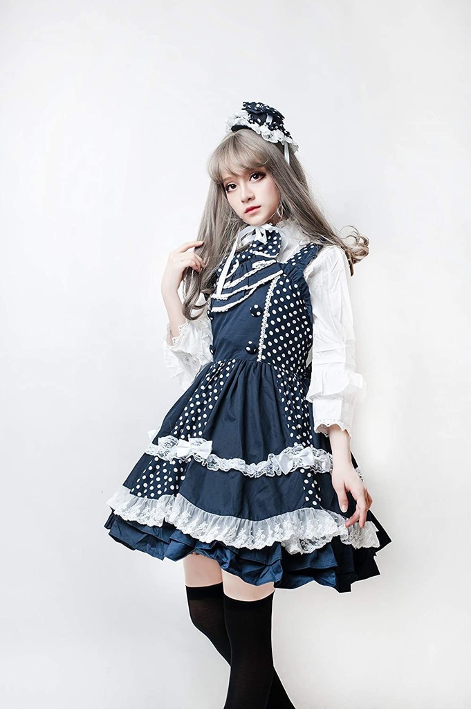 JillpunkオリジナルスタイルKERAアニメファンタジー エンドウ豆の上のお姫さま帽子付き水玉模様ショルダーストラップドレス ロリータレディースV系COSPLAYコスプレメイド