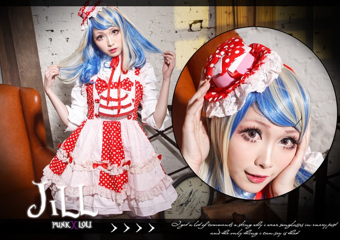 JillpunkオリジナルスタイルKERAアニメファンタジー エンドウ豆の上のお姫さま帽子付き水玉模様ショルダーストラップドレス ロリータレディースV系COSPLAYコスプレメイド