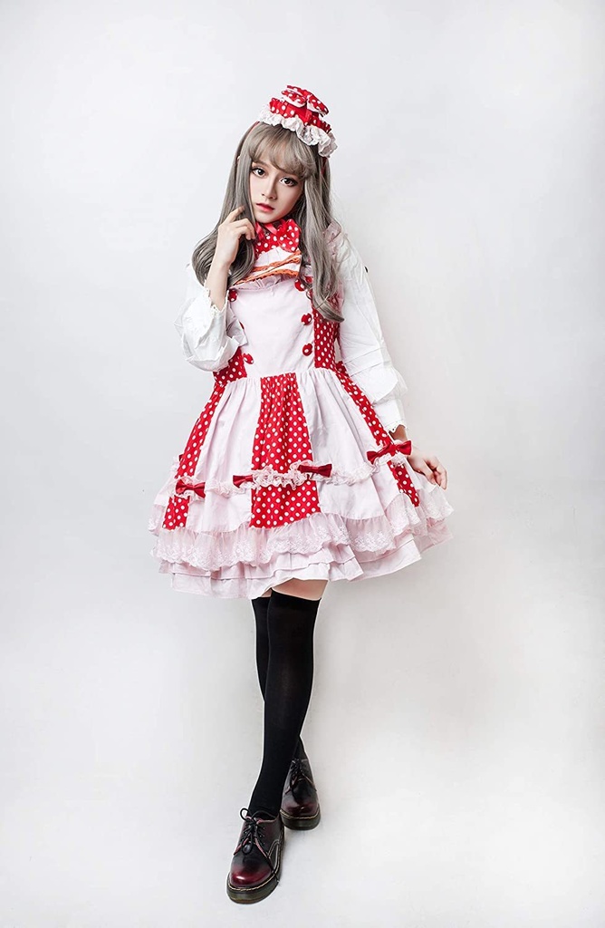 JillpunkオリジナルスタイルKERAアニメファンタジー エンドウ豆の上のお姫さま帽子付き水玉模様ショルダーストラップドレス ロリータレディースV系COSPLAYコスプレメイド