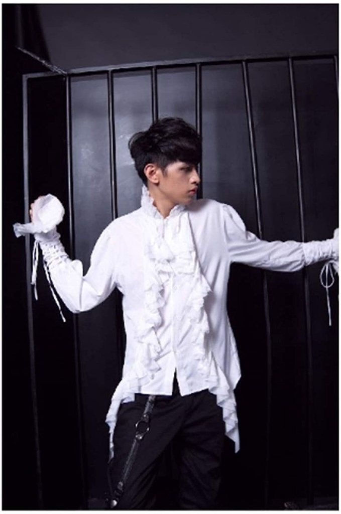 JillpunkオリジナルKERA タキシード仮面ナイトフリルフォーマルシャツ 王子様ヴァンパイア風 メンズ ゴシックコスチューム パーティーエレガント ハンサム ヨーロッパ貴族V系COSPLAY