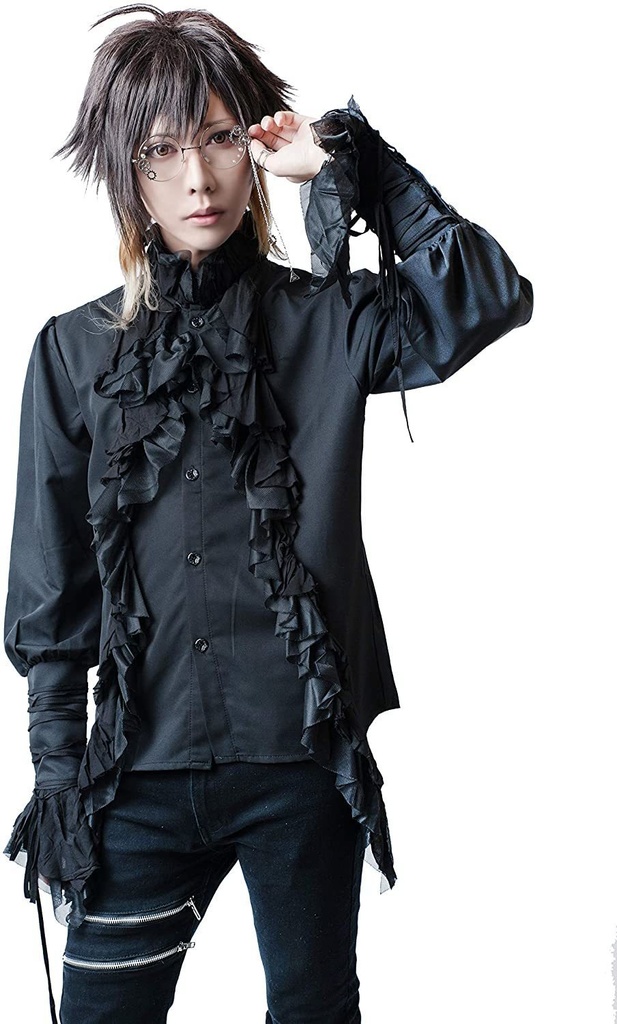 JillpunkオリジナルKERA タキシード仮面ナイトフリルフォーマルシャツ 王子様ヴァンパイア風 メンズ ゴシックコスチューム パーティーエレガント ハンサム ヨーロッパ貴族V系COSPLAY