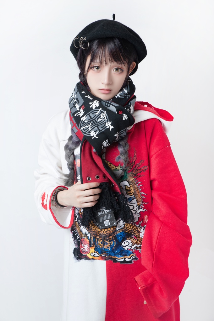 JillpunkオリジナルパンクKERA アニメファンタジー中華風書聖蘭亭序漢字書道タッセルリバーシプルチャイナスカーフマフラー圍巾 おしゃれ仮装 本格制服 男女兼用秋葉系防寒 保温 運動 遠足 旅行カッコいい