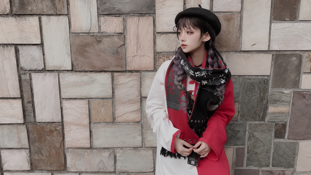 JillpunkオリジナルパンクKERA アニメファンタジー中華風書聖蘭亭序漢字書道タッセルリバーシプルチャイナスカーフマフラー圍巾 おしゃれ仮装 本格制服 男女兼用秋葉系防寒 保温 運動 遠足 旅行カッコいい