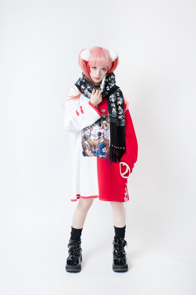 JillpunkオリジナルパンクKERA アニメファンタジー中華風書聖蘭亭序漢字書道タッセルリバーシプルチャイナスカーフマフラー圍巾 おしゃれ仮装 本格制服 男女兼用秋葉系防寒 保温 運動 遠足 旅行カッコいい