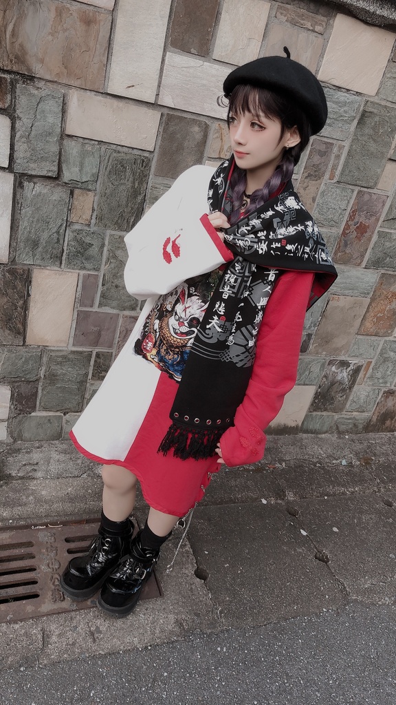 JillpunkオリジナルパンクKERA アニメファンタジー中華風書聖蘭亭序漢字書道タッセルリバーシプルチャイナスカーフマフラー圍巾 おしゃれ仮装 本格制服 男女兼用秋葉系防寒 保温 運動 遠足 旅行カッコいい