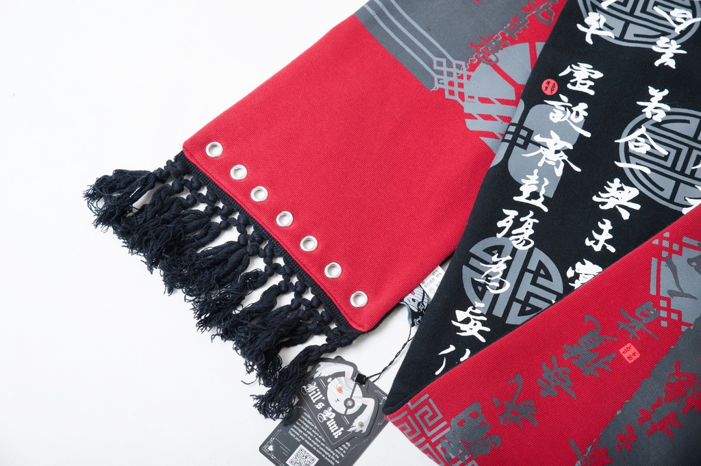 JillpunkオリジナルパンクKERA アニメファンタジー中華風書聖蘭亭序漢字書道タッセルリバーシプルチャイナスカーフマフラー圍巾 おしゃれ仮装 本格制服 男女兼用秋葉系防寒 保温 運動 遠足 旅行カッコいい