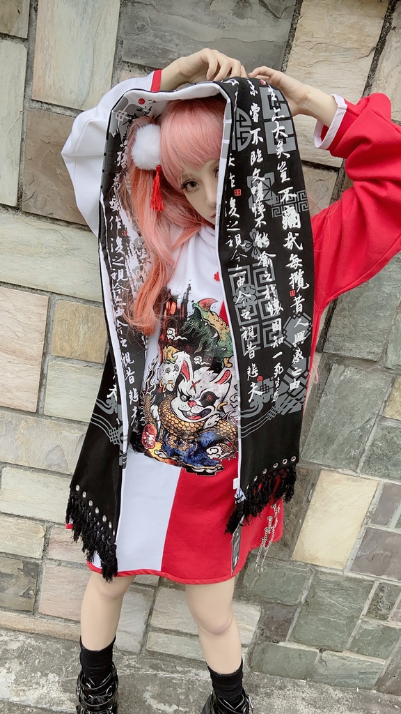 JillpunkオリジナルパンクKERA アニメファンタジー中華風書聖蘭亭序漢字書道タッセルリバーシプルチャイナスカーフマフラー圍巾 おしゃれ仮装 本格制服 男女兼用秋葉系防寒 保温 運動 遠足 旅行カッコいい